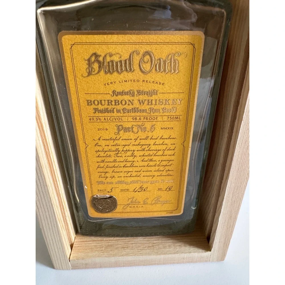 Blood Oath Pact No. 5 2019 Empty Bourbon Bottle with Original Wooden Box 750ml